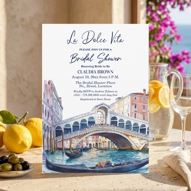 La Dolce Vita Watercolor Venice Bridal Shower Invitation (Creator Uploaded)