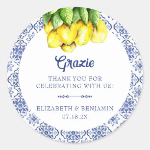 La Dolce Vita Wedding Lemon Mediterranean Blue Classic Round Sticker