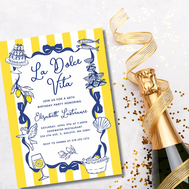 La Dolce Vita Whimsical Italian 40th Birthday  Invitation (La Dolce Vita Whimsical Italian 40th Birthday Invitation)