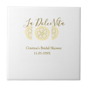 La Dolce Vita yellow lemon bridal shower pastel bo Ceramic Tile
