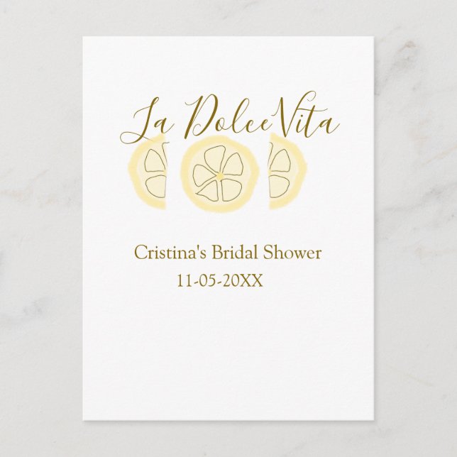 La Dolce Vita yellow lemon bridal shower pastel bo Postcard (Front)