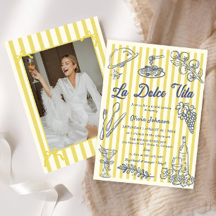 La Dolce Vita Yellow Stripes Italian Bridal Shower Invitation