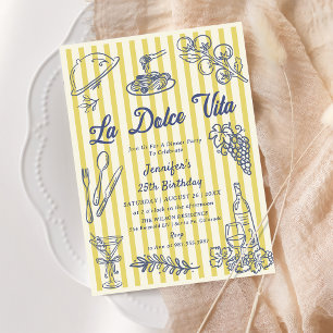 La Dolce Vita Yellow Stripes Italian Dinner Party Invitation