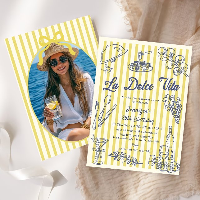 La Dolce Vita Yellow Stripes Italian Dinner Photo  Invitation (Creator Uploaded)