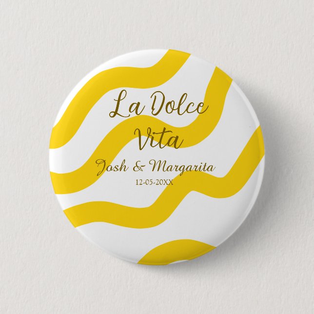 La Dolce Vita yellow wedding couple Name date glit 6 Cm Round Badge (Front)