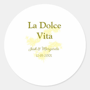 La Dolce Vita yellow wedding couple Name date glit Classic Round Sticker