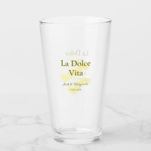 La Dolce Vita yellow wedding couple Name date glit Glass