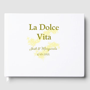 La Dolce Vita yellow wedding couple Name date glit Guest Book