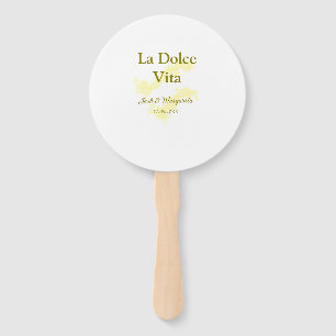 La Dolce Vita yellow wedding couple Name date glit Hand Fan