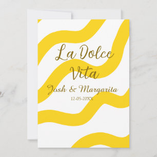 La Dolce Vita yellow wedding couple Name date glit Invitation