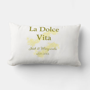 La Dolce Vita yellow wedding couple Name date glit Lumbar Cushion