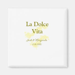 La Dolce Vita yellow wedding couple Name date glit Magnet