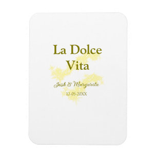 La Dolce Vita yellow wedding couple Name date glit Magnet