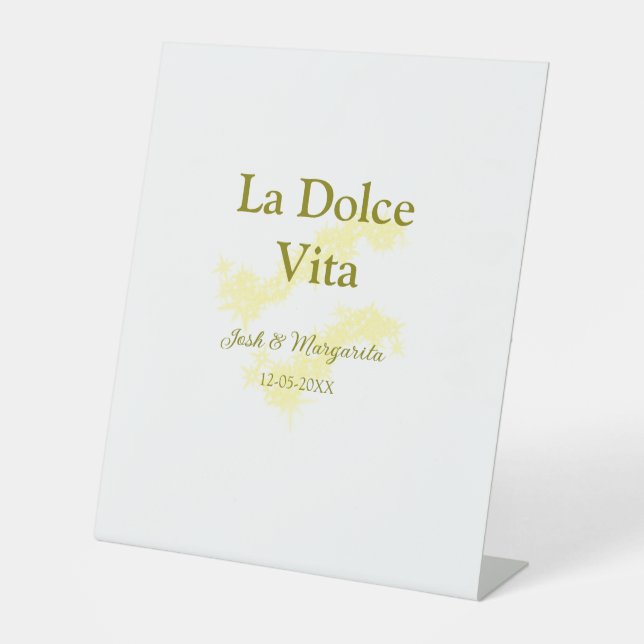La Dolce Vita yellow wedding couple Name date glit Pedestal Sign (Front)