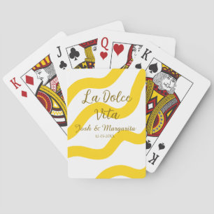 La Dolce Vita yellow wedding couple Name date glit Playing Cards