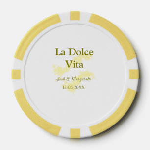 La Dolce Vita yellow wedding couple Name date glit Poker Chips