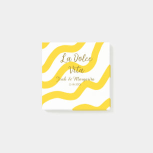 La Dolce Vita yellow wedding couple Name date glit Post-it Notes