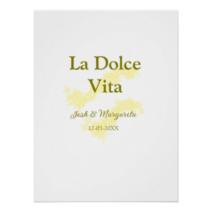 La Dolce Vita yellow wedding couple Name date glit Poster