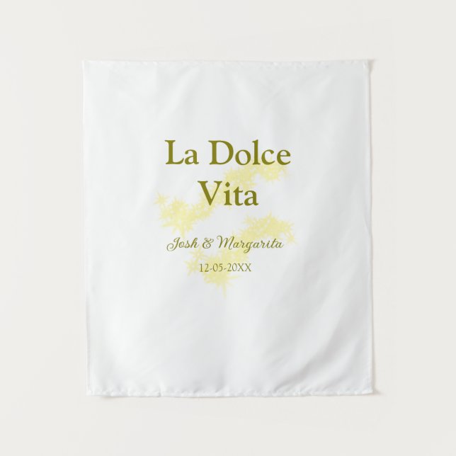 La Dolce Vita yellow wedding couple Name date glit Tapestry (Front)