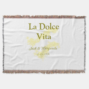 La Dolce Vita yellow wedding couple Name date glit Throw Blanket