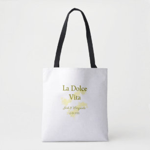 La Dolce Vita yellow wedding couple Name date glit Tote Bag