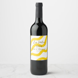 La Dolce Vita yellow wedding couple Name date glit Wine Label