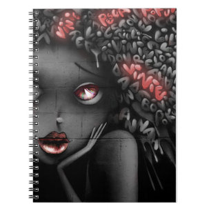 La femme graffiti noir et blanc et rouge notebook