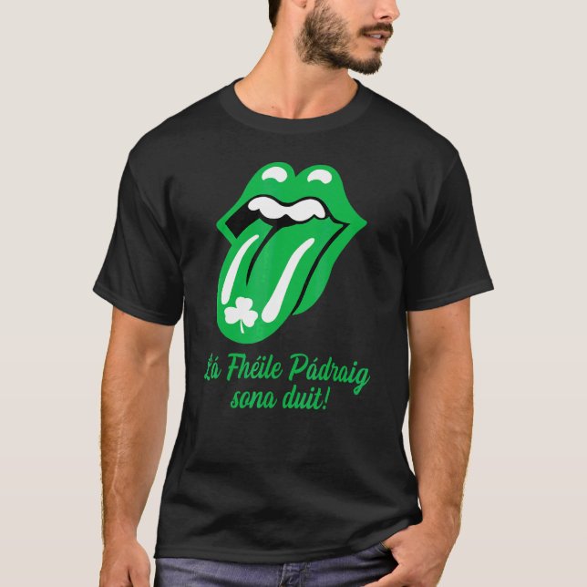Lá Fhéile Pádraig Sona Duit Green Tongue St Patric T-Shirt (Front)