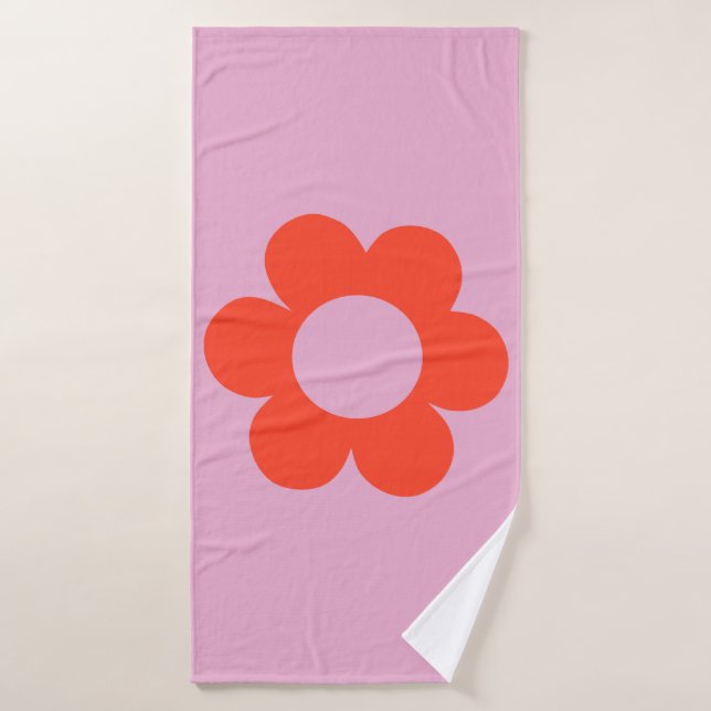 La Fleur 02 Flower Print Pink Retro Preppy Floral Bath Towel Set (Bath Towel)