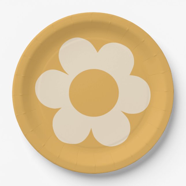 La Fleur 07 Retro Floral Yellow Flower Paper Plate (Front)