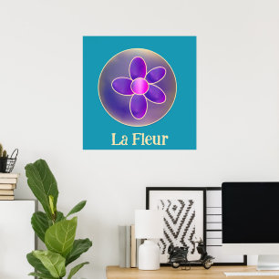 La Fleur Retro Flower Purple Teal Hot Pink Poster