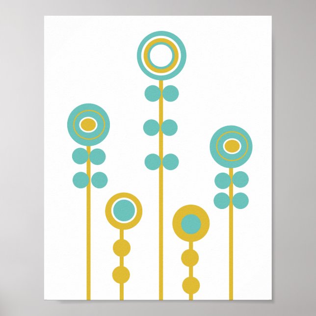 La Flowers, retro, mustard and teal Poster (Front)