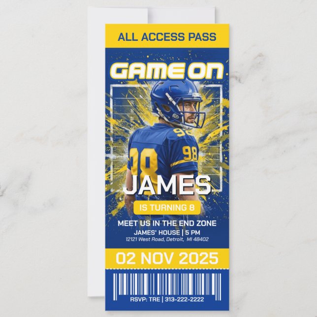 LA Football Ticket Birthday Invitation (Front)