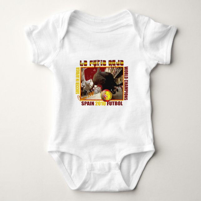 La Furia Roja Spanish Bull Soccer Futbol Baby Bodysuit (Front)