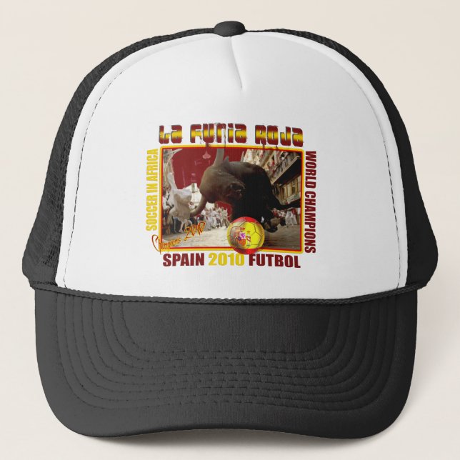 La Furia Roja Spanish Bull Soccer Futbol Trucker Hat (Front)