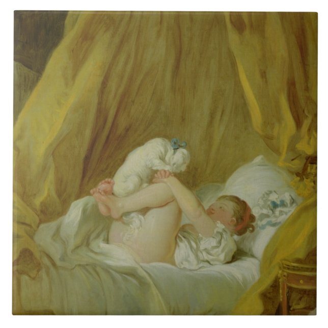 'La Gimblette', Girl with a Dog, c.1770 (oil on ca Ceramic Tile (Front)