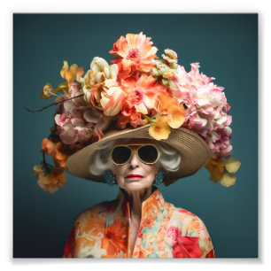 La Grande Dame Flower Hat Photo Print