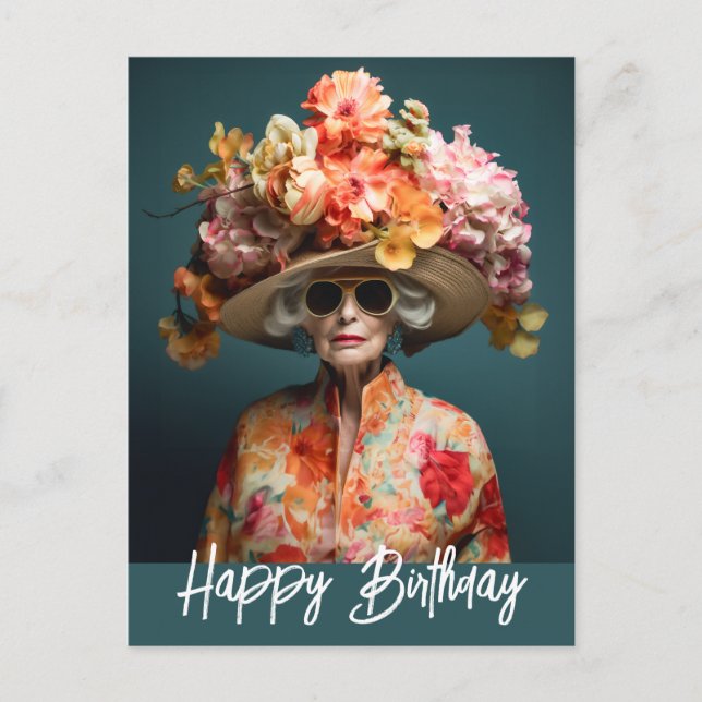 La Grande Dame Flower Hat Postcard (Front)