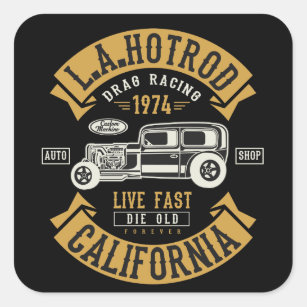 LA Hotrod California Drag Racing 1974 Square Sticker