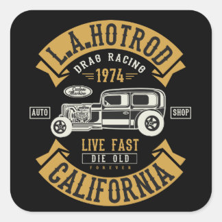 LA Hotrod California Drag Racing 1974 Square Sticker
