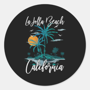 La Jolla Beach California Palm Tree Summer Family Classic Round Sticker