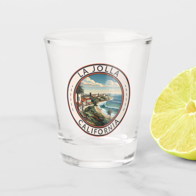La Jolla California Coastline Travel Art Retro Shot Glass (Front)