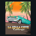 La Jolla Cove California travel poster Canvas Prin<br><div class="desc">La Jolla Cove California travel poster with a beautiful old retro car by some tall swaying palm trees.</div>