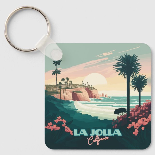 La Jolla Cove San Diego California Retro Key Ring (Front)