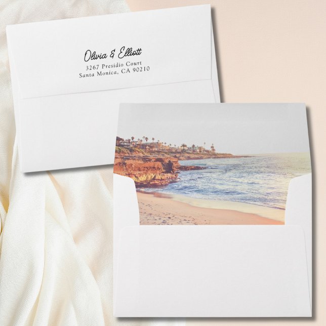 La Jolla San Diego Beach Photo Return Address Envelope (La Jolla Cove Photo Envelope Interior with Custom Return Address on the Back)