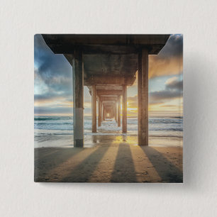 La Jolla, Scripps'S Pier At Sunset San Diego 15 Cm Square Badge