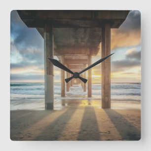 La Jolla, Scripps'S Pier At Sunset San Diego Square Wall Clock
