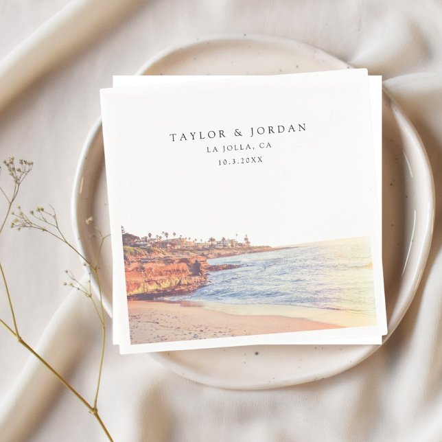 La Jolla Wedding Custom Paper Cocktail Napkin (La Jolla Cove Wedding Napkin
)