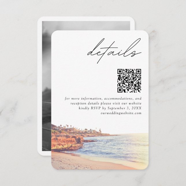 La Jolla Wedding Modern Details QR Code Enclosure Card (Front/Back)