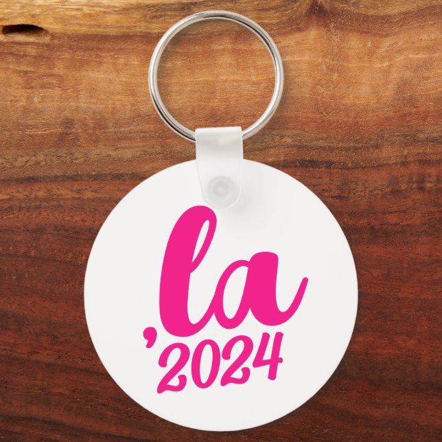 ,la  Kamala comma pronounce 2024 hot pink text Key Ring (Front)